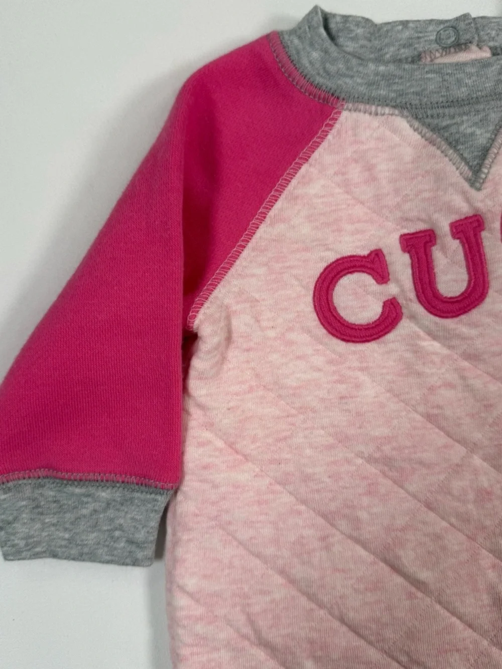 GYMBOREE NEWBORN ESSENTIALS Baby Girls’ “Cute” Quilted Raglan Pink Romper‎ 0-3M
